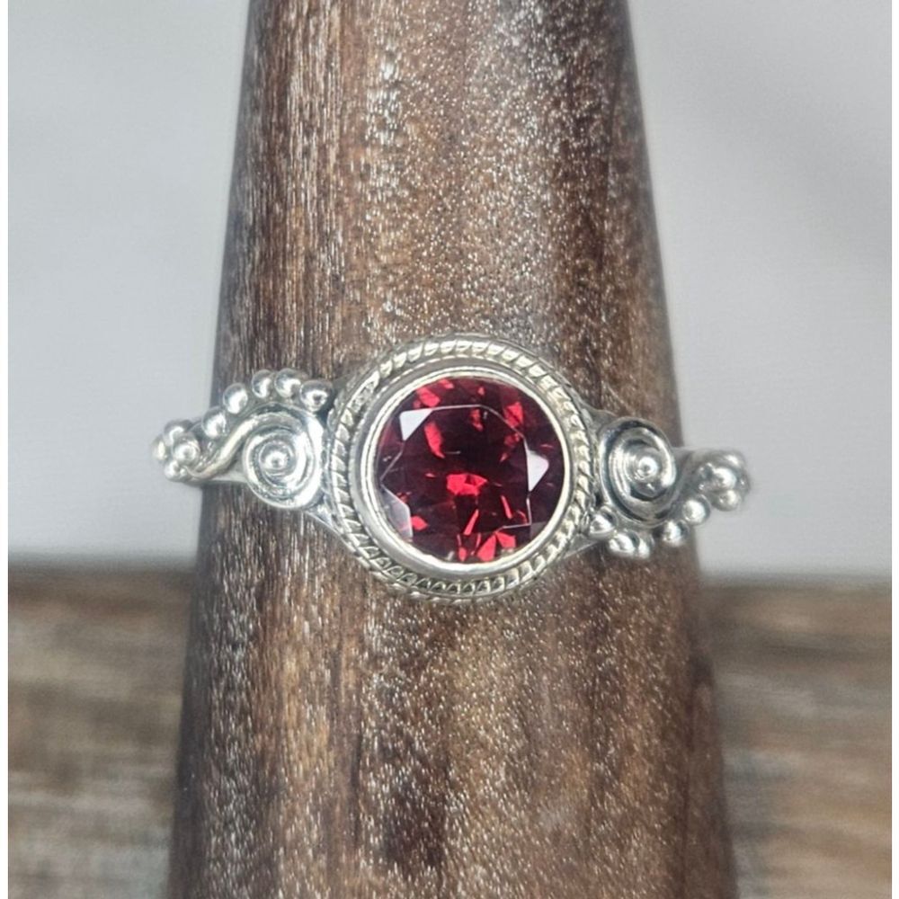 Vintage Inspired 3 Carat Natural Garnet Sterling Silver Ring | Deep Red Gemstone